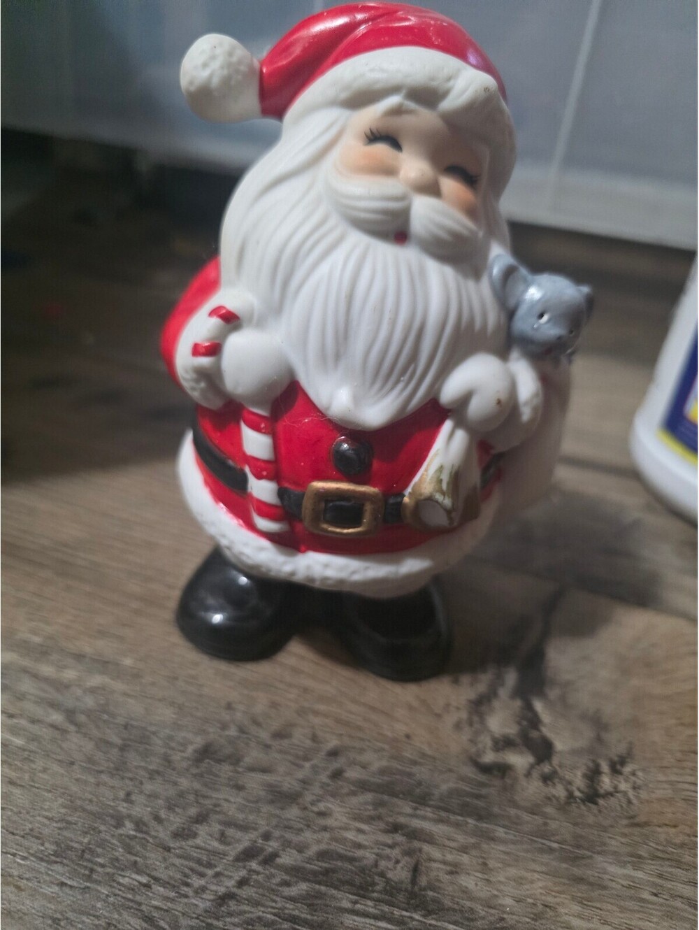 Vintage Homco Santa Claus Figurine with Cat and Candy Cane 5212